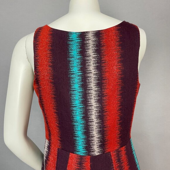 Eva Franco Dress Sheath Metallic Thread Bow Waist Size 6 Women Orange Maroon - Picture 10 of 12